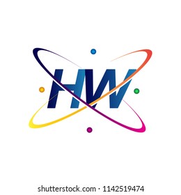 initial letter HW logotype science icon colored blue, red, green and yellow swoosh design. vector logo for business and company identity.
