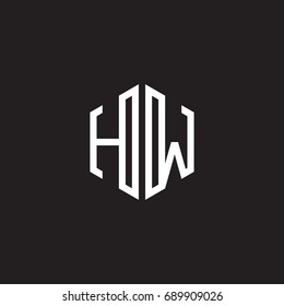 Initial letter HW, minimalist line art monogram hexagon shape logo, white color on black background