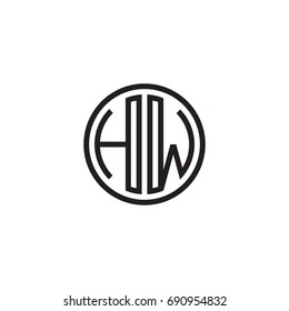 Initial letter HW, minimalist line art monogram circle logo, black color