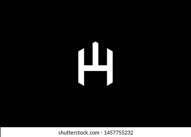Initial letter HW WH minimal monogram art logo, white color on black background.