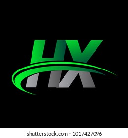 initial letter HX logotype company name colored green and black swoosh design. vector logo for business and company identity.