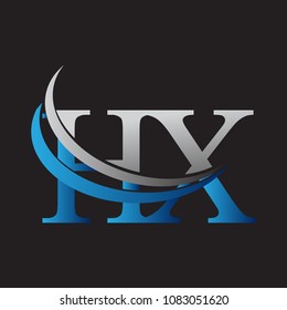 initial letter HX logotype company name colored blue and grey swoosh design. vector logo for business and company identity.