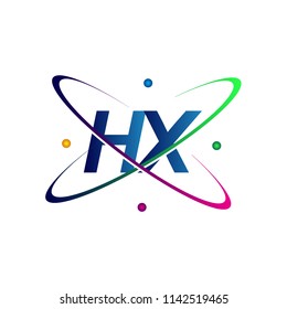 initial letter HX logotype science icon colored blue, red, green and yellow swoosh design. vector logo for business and company identity.
