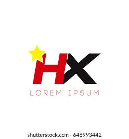 Initial letter hx yellow star logo red black