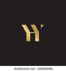Initial letter hy h y  uppercase modern logo design template elements. Gold letter Isolated on black  background. Suitable for business, consulting group company.