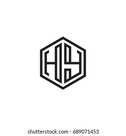 Initial letter HY, minimalist line art monogram hexagon logo, black color