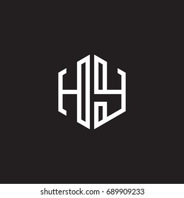 Initial letter HY, minimalist line art monogram hexagon shape logo, white color on black background