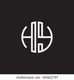 Initial letter HY, minimalist line art monogram circle shape logo, white color on black background