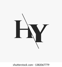 Initial Letter HY Monogram Sliced. Modern logo template isolated on gray background