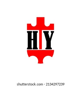 Initial letter HY red crown shield simple logo. Minimal and unique.
