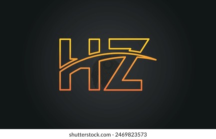 Initial Letter HZ Logo Design mit Swoosh. Kreatives und modernes HZ Logo Design auf schwarzem Hintergrund.