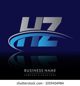 initial letter HZ logotype company name colored blue and grey swoosh design. vector logo for business and company identity.
