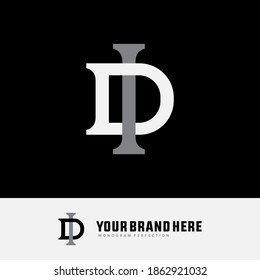 Initial letter I, D, ID or ID overlapping, interlock, monogram logo, white and gray color on black background