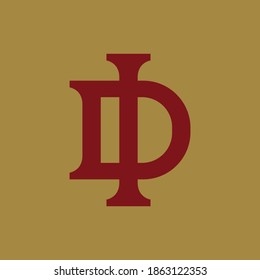 Initial letter I, D, ID or ID overlapping, interlock, monogram logo, red color on gold background