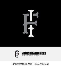 Initial letter I, F, IF or FI overlapping, interlock, monogram logo, white and gray color on black background