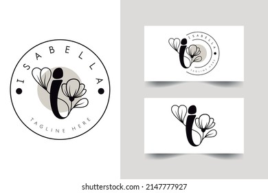 Letra inicial I, diseño del logotipo de escritura a mano de flores, logotipo vectorial para mujeres belleza, salón, masaje, cosmética o marca de spa.