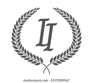 Initial letter I and I, II monogram logo design with laurel wreath. Luxury calligraphy font.