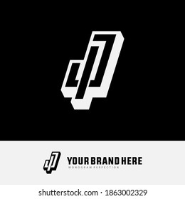 Initial letter I, J, IJ or JI overlapping, interlock, monogram logo, white and black color on black background