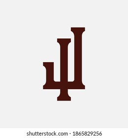 Letra inicial I, J, IJ o JI solapadas, entrelazadas, logotipo monograma, color marrón sobre fondo blanco