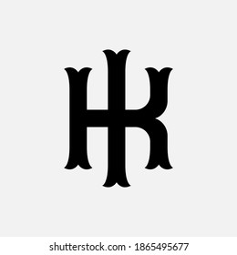 Initial letter I, K, IK or KI overlapping, interlock, monogram logo, black color on white background