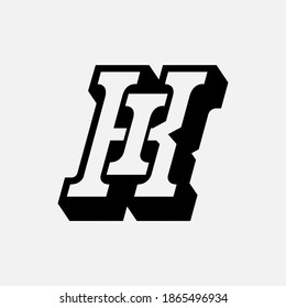 Initial letter I, K, IK or KI overlapping, interlock, monogram logo, black and white color on white background
