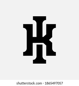 Initial letter I, K, IK or KI overlapping, interlock, monogram logo, black color on white background