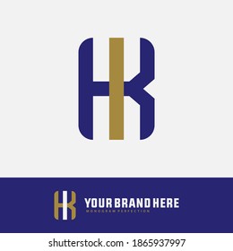 Initial letter I, K, IK or KI overlapping, interlock, monogram logo, blue and gold color on white background