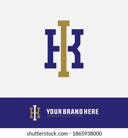 Initial letter I, K, IK or KI overlapping, interlock, monogram logo, blue and gold color on white background