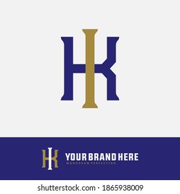 Anfangsbuchstaben I, K, IK oder KI überschneiden, Verriegelung, Monogramm-Logo, Blau- und Goldfarbe auf weißem Hintergrund
