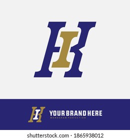 Anfangsbuchstaben I, K, IK oder KI überschneiden, Verriegelung, Monogramm-Logo, Blau- und Goldfarbe auf weißem Hintergrund