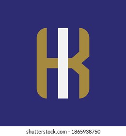 Anfangsbuchstaben I, K, IK oder KI, überlappend, Verriegelung, Monogramm-Logo, weiß-goldene Farbe auf blauem Hintergrund