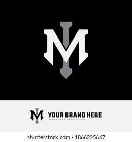 Initial letter I, M, IM or MI overlapping, interlock, monogram logo, white and gray color on black background