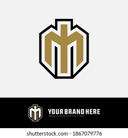 Initial letter I, M, IM or MI overlapping, interlock, monogram logo, black and gold color on white background