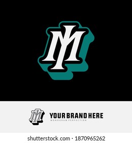 Initial letter I, M, IM or MI overlapping, interlock, monogram logo, green and white color on black background