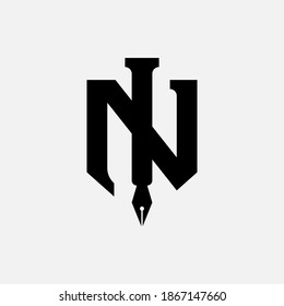 Initial letter I, N, IN or NI overlapping, interlock, monogram logo, black color on white background