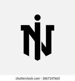 Initial letter I, N, IN or NI overlapping, interlock, monogram logo, black color on white background