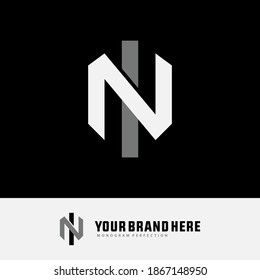 Initial letter I, N, IN or NI overlapping, interlock, monogram logo, white and gray color on black background
