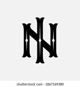 Initial letter I, N, IN or NI overlapping, interlock, monogram logo, black color on white background