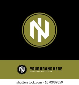 Initial letter I, N, IN or NI overlapping, interlock, monogram logo, white and green color on black background