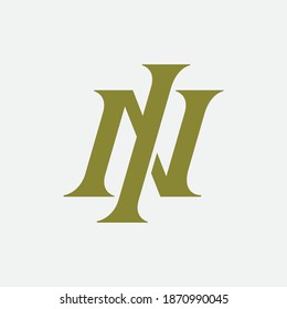Initial letter I, N, IN or NI overlapping, interlock, monogram logo, green color on white  background