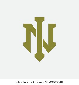 Initial letter I, N, IN or NI overlapping, interlock, monogram logo, green color on white  background