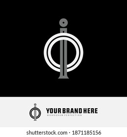 Initial letter I, O, IO or OI overlapping, interlock, monogram logo, white and gray color on black background