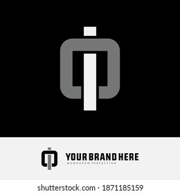 Initial letter I, O, IO or OI overlapping, interlock, monogram logo, white and gray color on black background