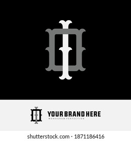 Initial letter I, O, IO or OI overlapping, interlock, monogram logo, white and gray color on black background