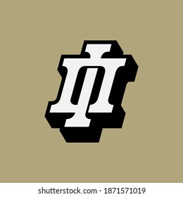 Initial letter I, O, IO or OI overlapping, interlock, monogram logo, white and black color on cream background