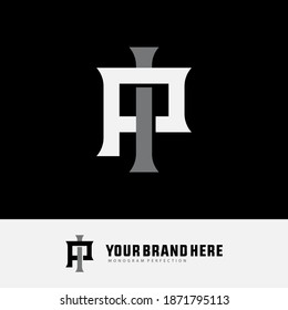 Initial letter I, P, IP or PI overlapping, interlock, monogram logo, white and gray color on black background