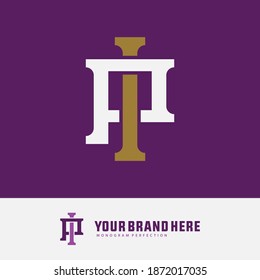 Initial letter I, P, IP or PI overlapping, interlock, monogram logo, gold and white color on purple background