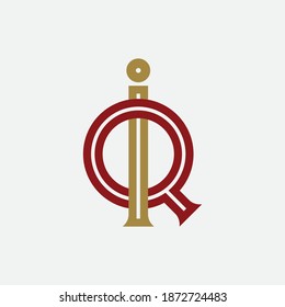 Letra inicial I, Q, IQ o QI solapadas, interbloqueadas, logotipo monograma, color rojo y dorado sobre fondo blanco