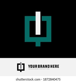 Initial letter I, Q, IQ or QI overlapping, interlock, monogram logo, white and green color on black background