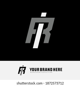 Initial letter I, R, IR or RI overlapping, interlock, monogram logo, white and gray color on black background